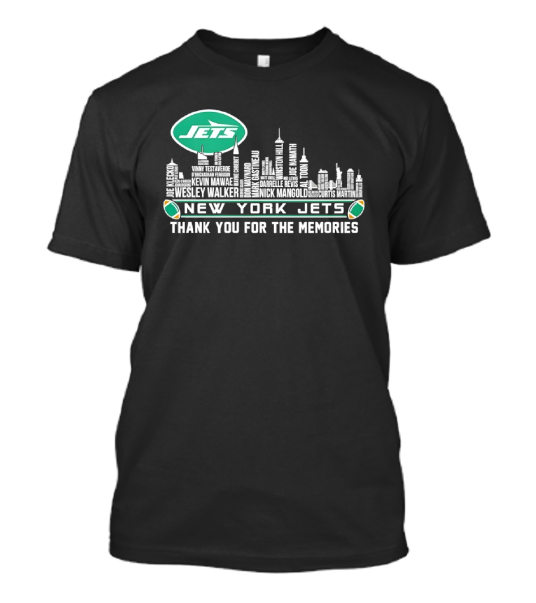 New York Jets Skyline Thank You For The Memories Football T-Shirt
