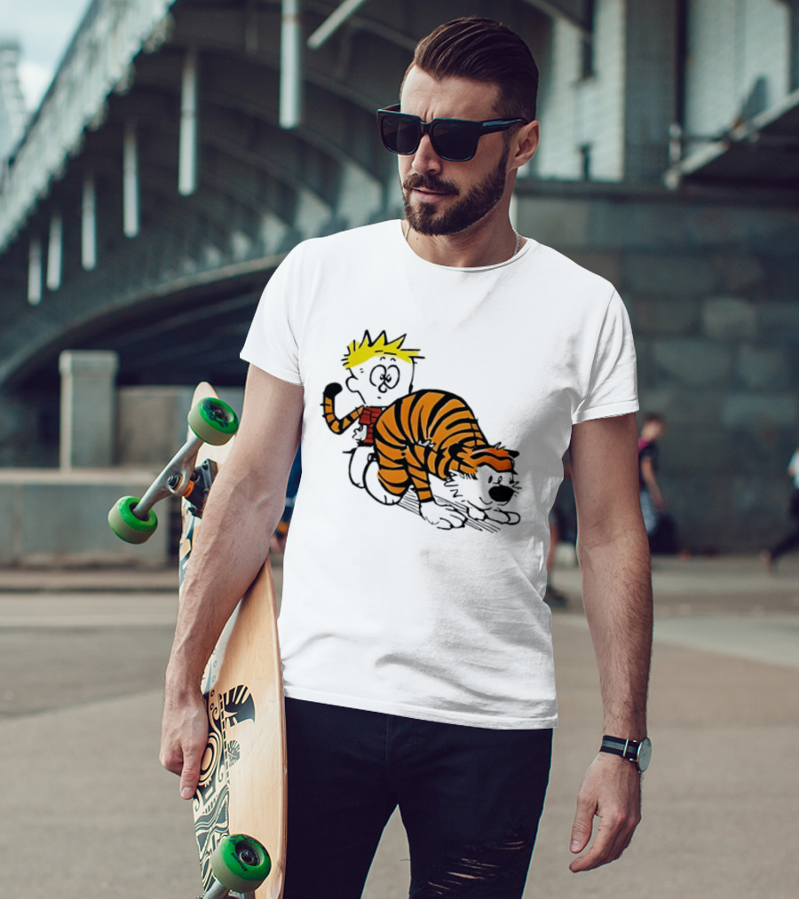 Calvin And Hobbes Tiger Stripe Cartoon Meme T-Shirt