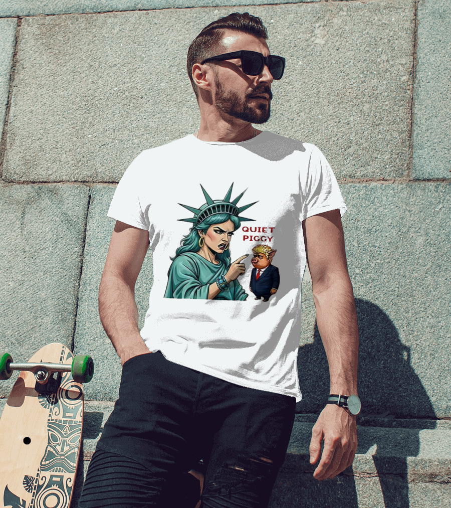 Quiet Piggy Statue Of Liberty Criticizes Trump Caricature T-Shirt