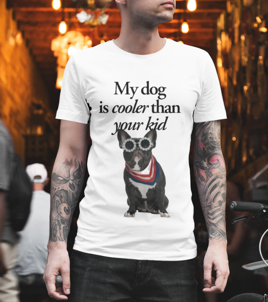 My Dog Is Cooler Than Your Kid Bulldog Bandana USA T-Shirt