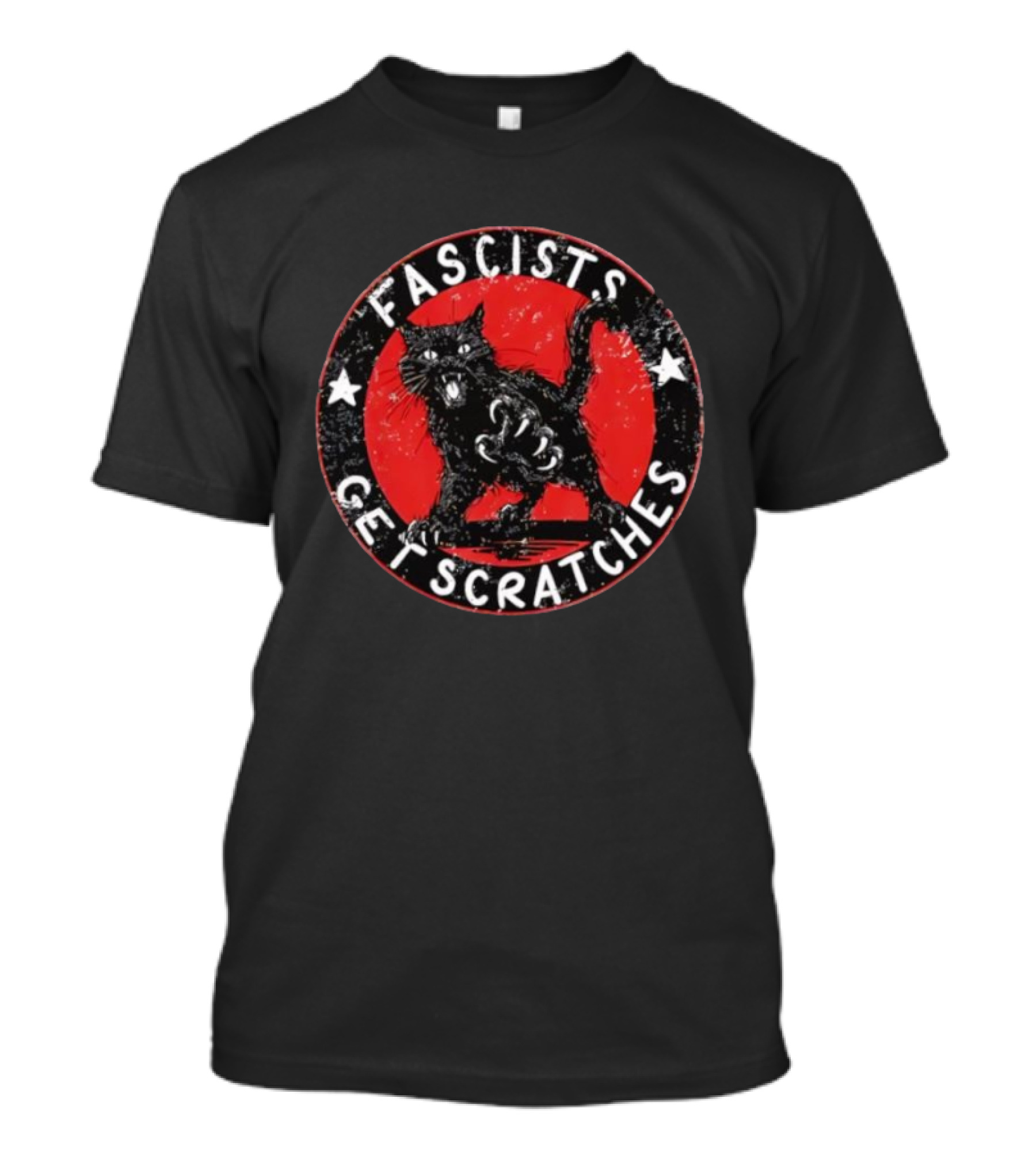 Black Cat Fascists Get Scratches Round Emblem With Stars T-Shirt
