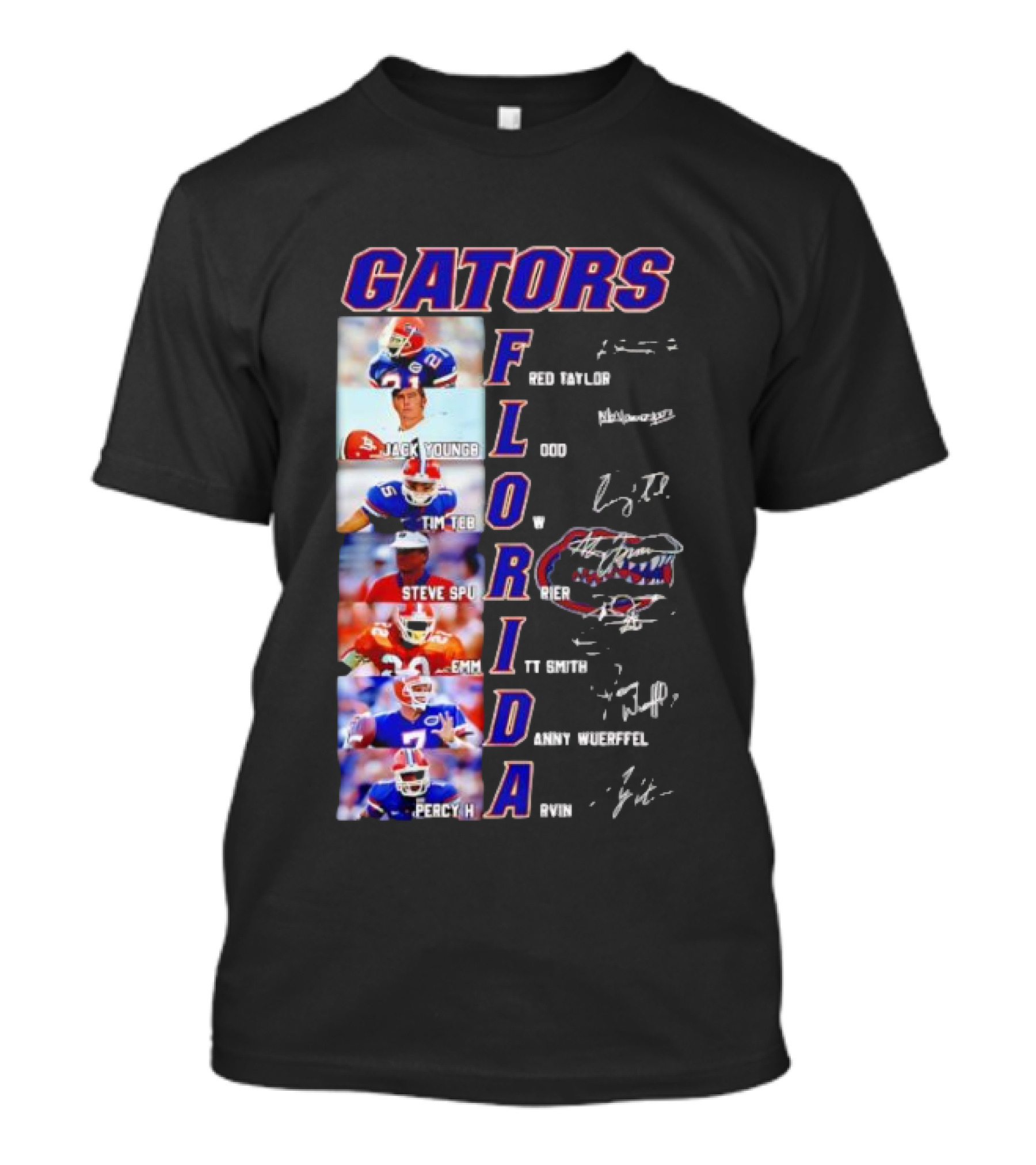 Gators Florida Football Legends Fred Taylor Jack Youngblood Tim Tebow Steve Spurrier Emmitt Smith Danny Wuerffel Percy Harvin Signature Collection T-Shirt