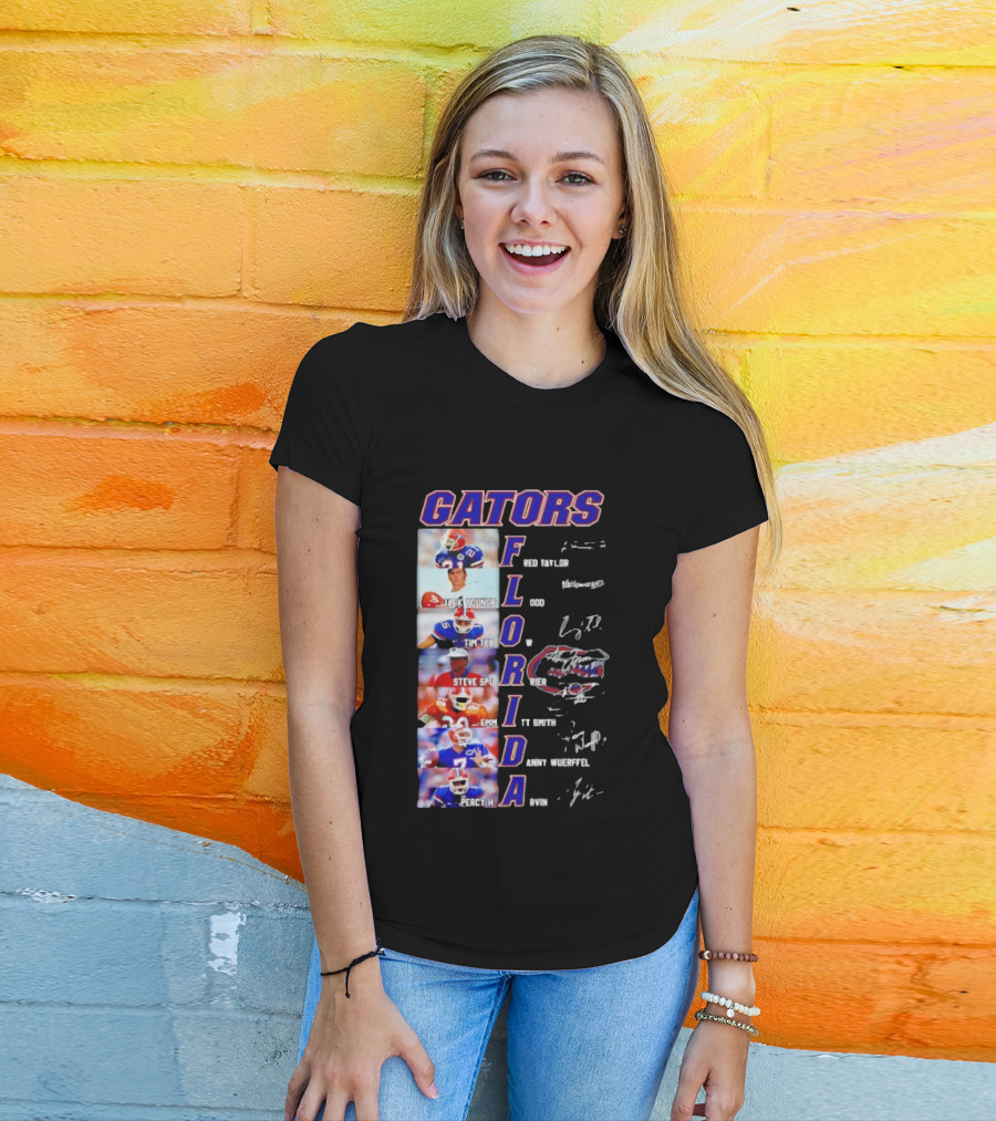 Gators Florida Football Legends Fred Taylor Jack Youngblood Tim Tebow Steve Spurrier Emmitt Smith Danny Wuerffel Percy Harvin Signature Collection T-Shirt