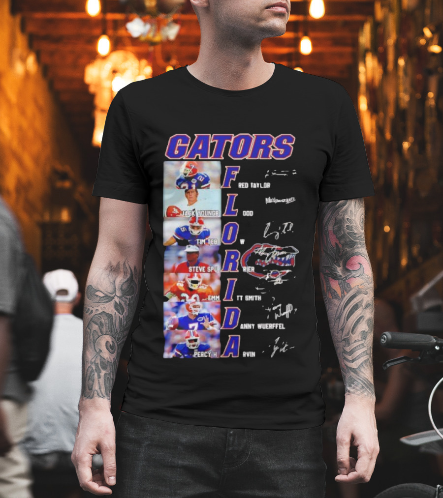 Gators Florida Football Legends Fred Taylor Jack Youngblood Tim Tebow Steve Spurrier Emmitt Smith Danny Wuerffel Percy Harvin Signature Collection T-Shirt