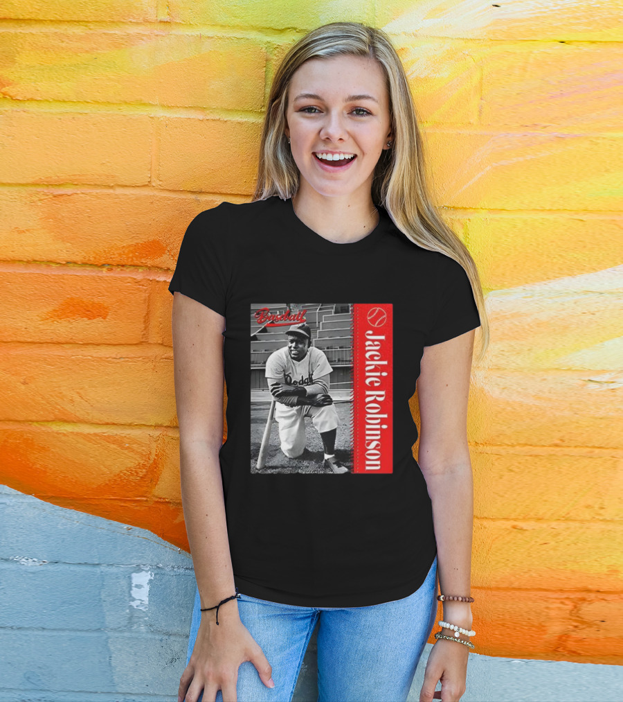 Jackie Robinson Baseball Dodgers Vintage Black And White Image T-Shirt