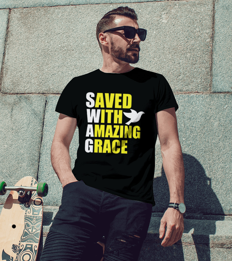 Saved With Amazing Grace Dove Symbol Spiritual T-Shirt