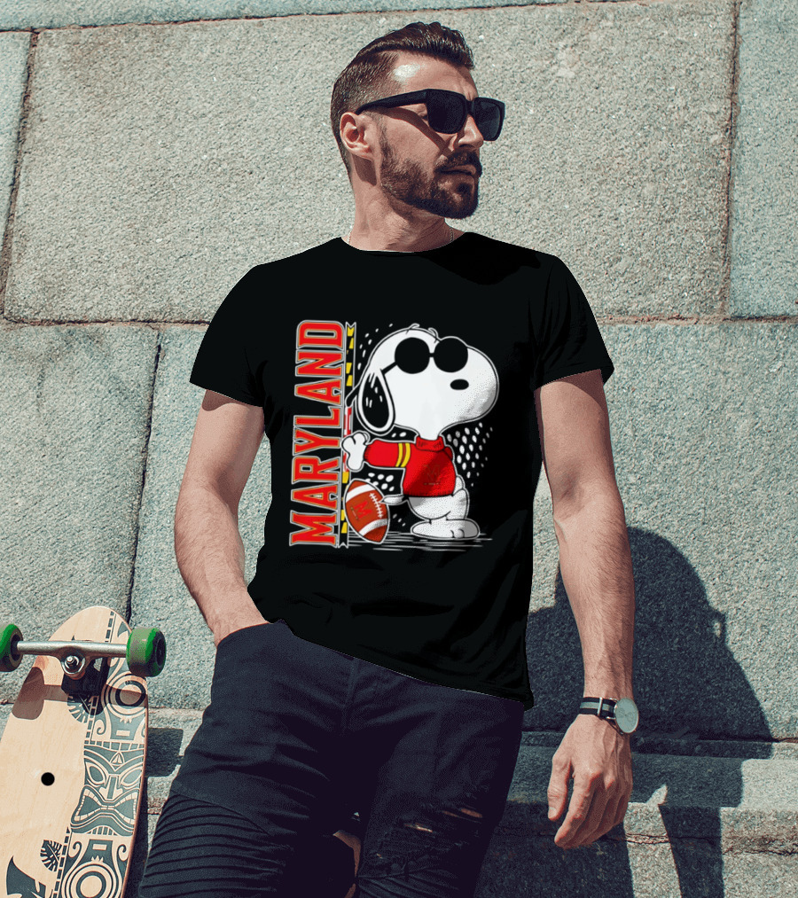 Snoopy Joe Cool With Football And Maryland Terrapins T-Shirt