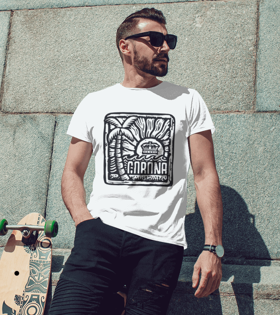 Corona Palm Tree Crown Sunburst Woodblock T-Shirt