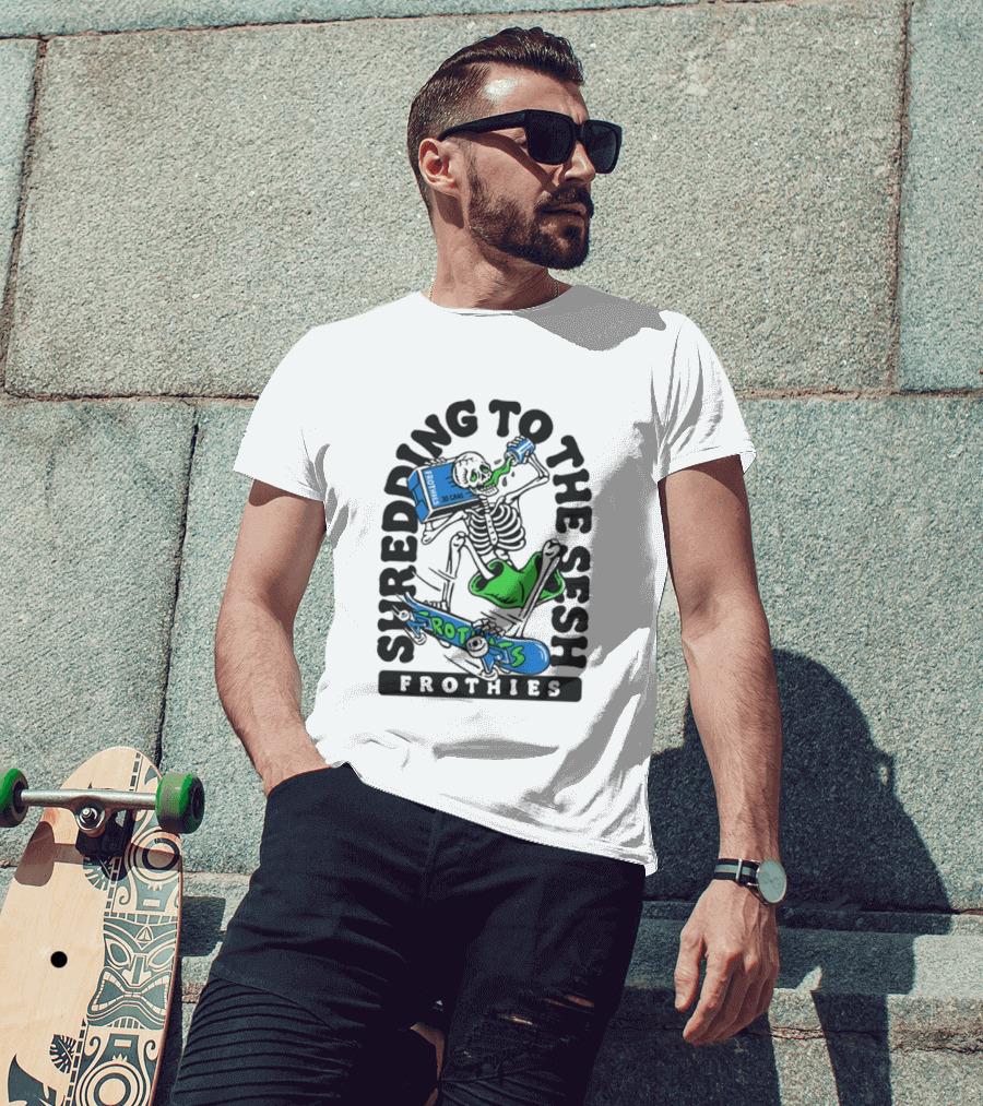 Frothies Shredding To The Sesh Skeleton 30 Cans T-Shirt