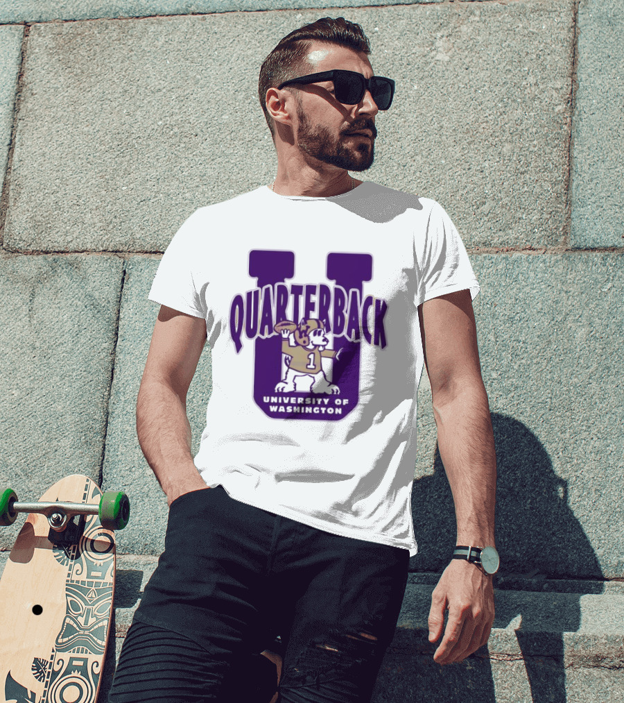 University Of Washington Huskies Quarterback U Mascot Football T-Shirt
