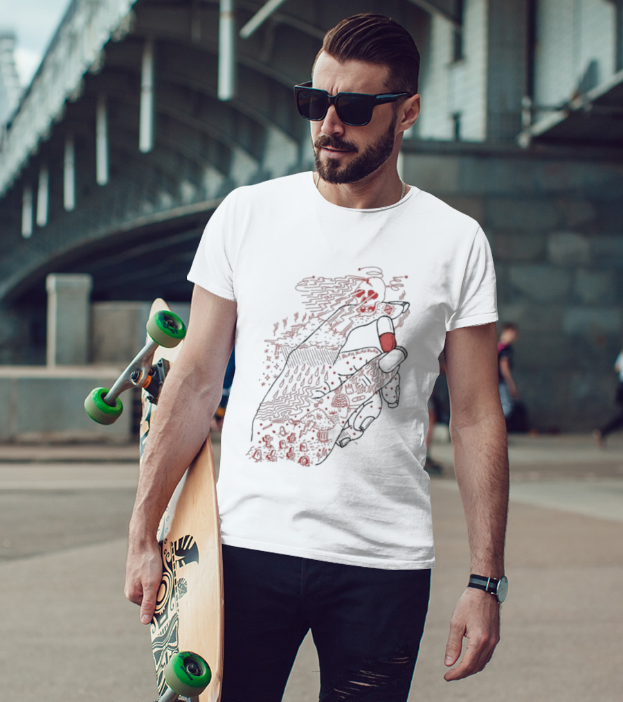 Red Rose Hand Holding Pill Art Capsule Capsule T-Shirt
