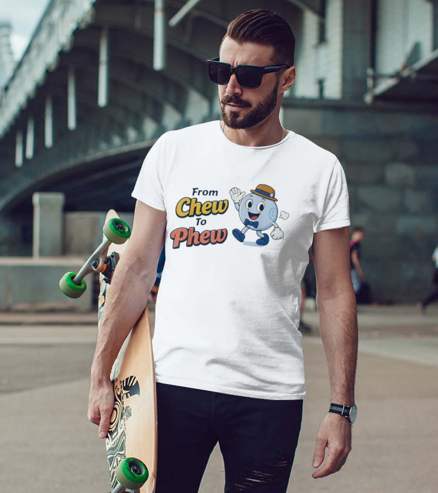 From Chew To Phew Cartoon Character Hat And Bowtie Fun T-Shirt