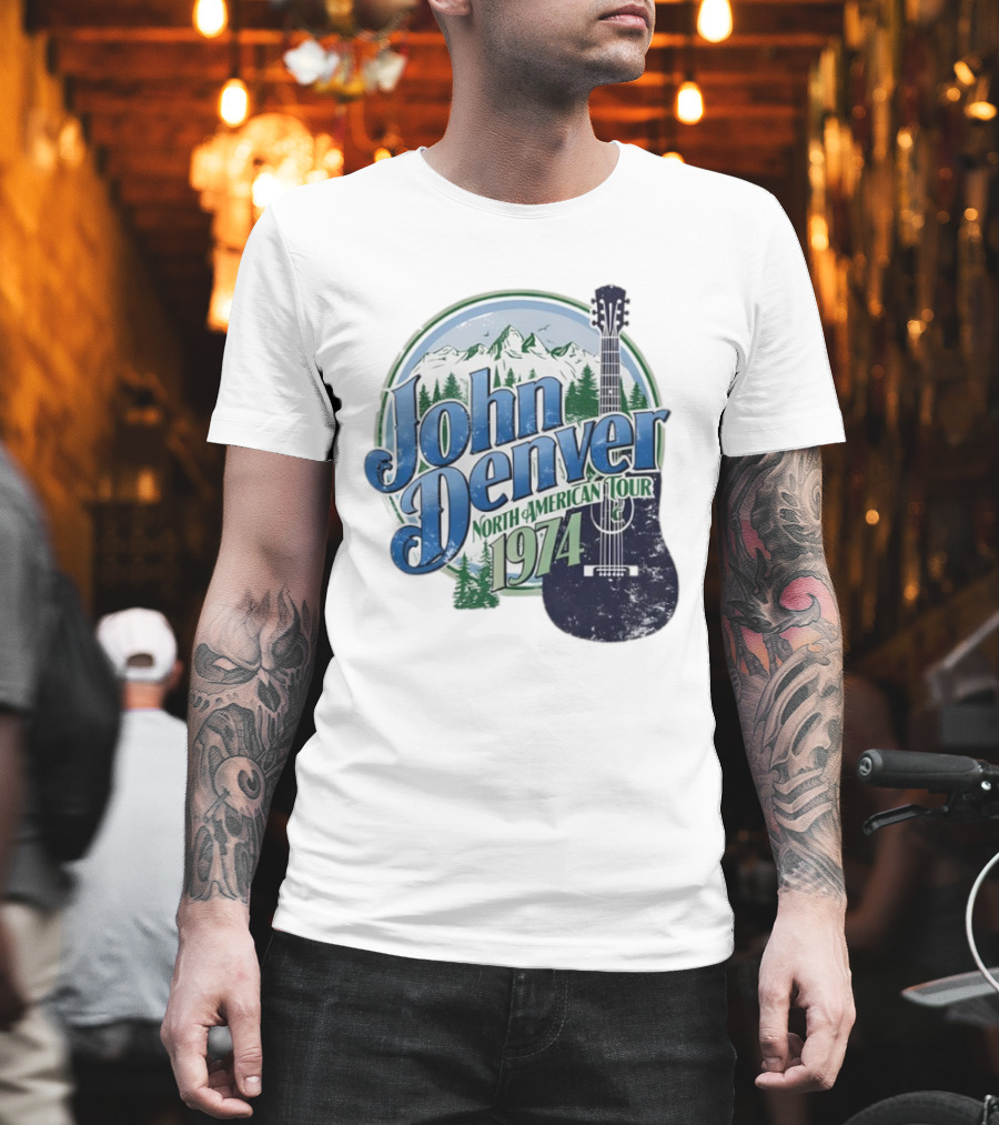 John Denver North American Tour 1974 with Guitar and Mountain Scene T-Shirt