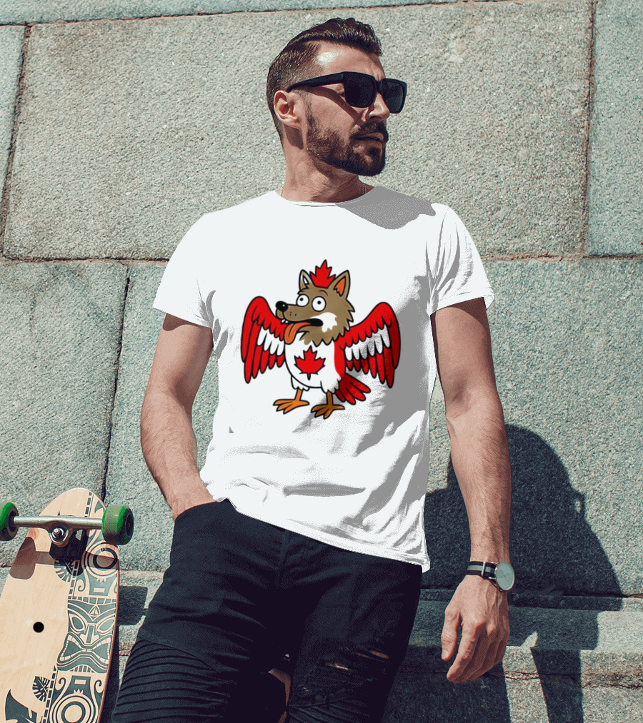 Maple Leaf Mad Wolfbird Quirky Canadian Creature Wings T-Shirt