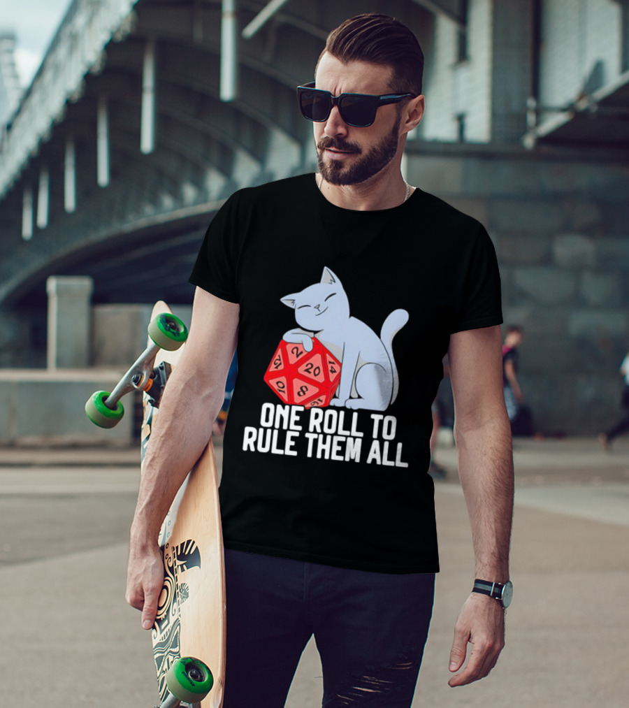 Cat D20 One Roll To Rule Them All Gaming Dice Fantasy T-Shirt