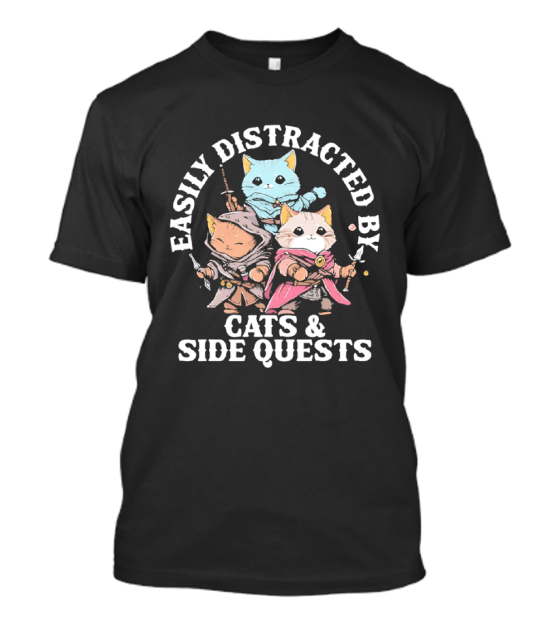 Easily Distracted By Cats And Side Quests Adventure Cats T-Shirt