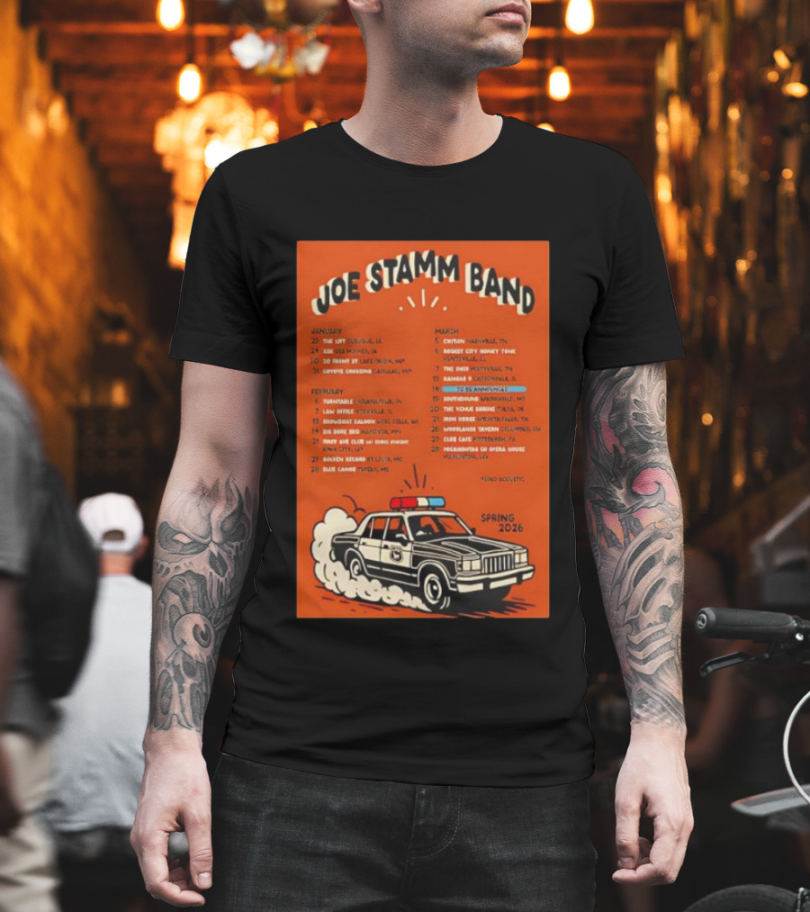 Joe Stamm Band Spring 2026 Tour Dates with Vintage Police Car T-Shirt