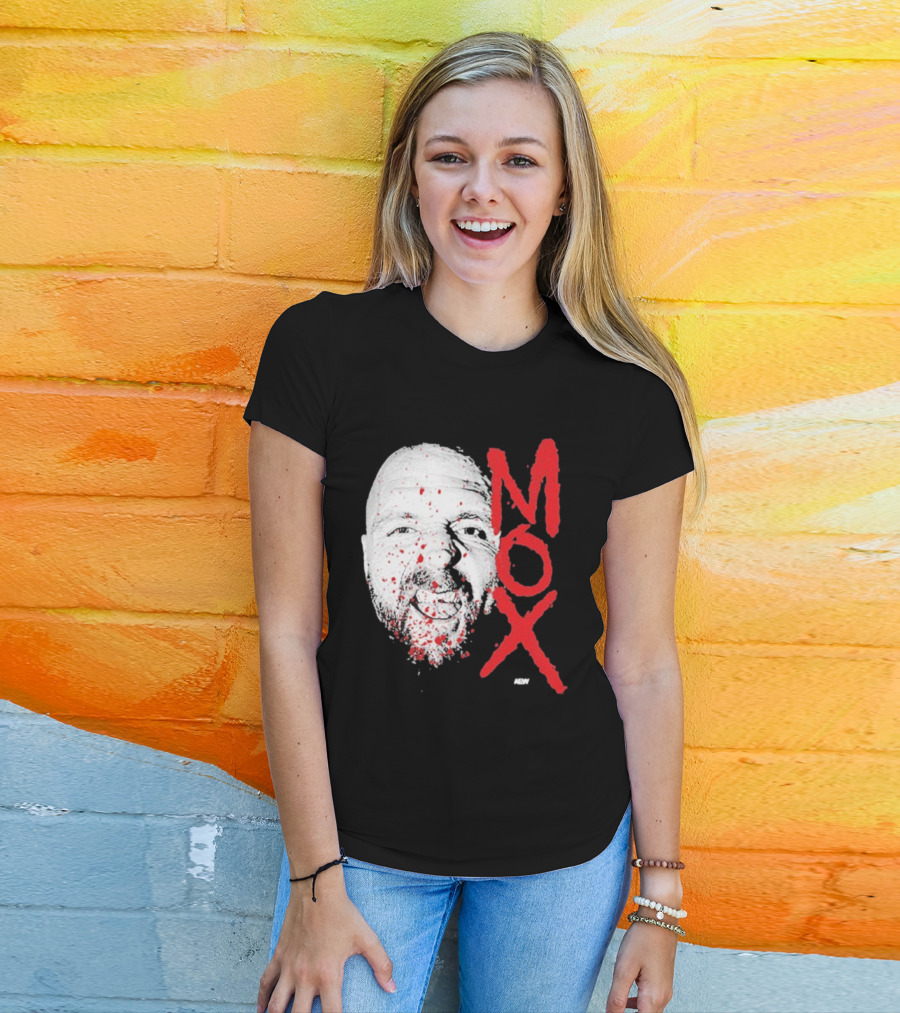 Moxley Big Head Mox Text Blood Splatter T-Shirt