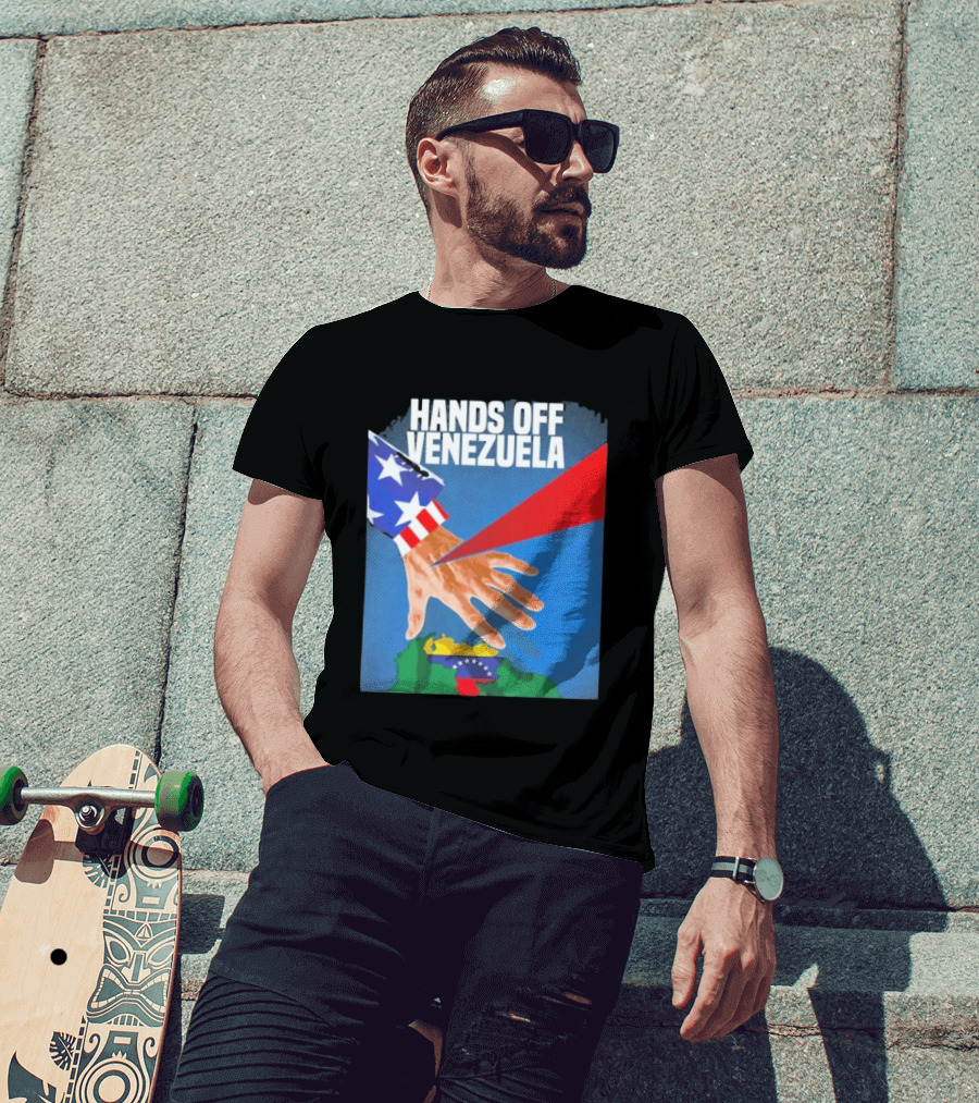 Hands Off Venezuela U.S. Imperialism Critique Featuring Venezuelan Flag And Map T-Shirt