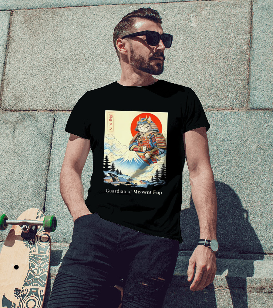 Guardian Of Meownt Fuji Samurai Cat Japanese T-Shirt