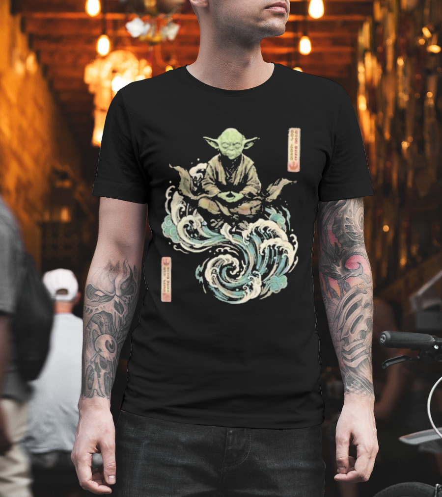 Star Wars Day 2026 May 4 Master Yoda Meditation Japanese Ukiyo E Ocean Wave T-Shirt