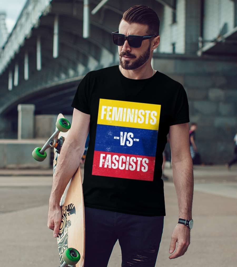 Feminists Vs Fascists Bold Statement Yellow Blue Red March T-Shirt
