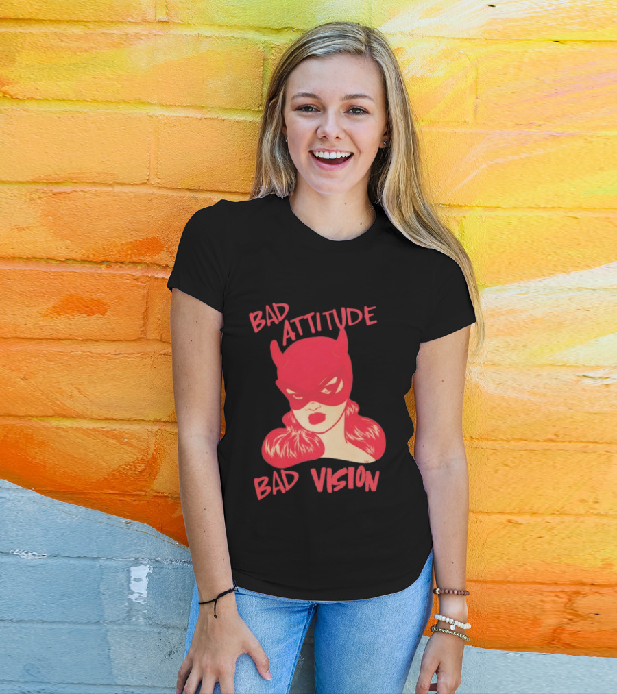 Bad Attitude Bad Vision HDZ Retro Comic Style Masked Woman T-Shirt