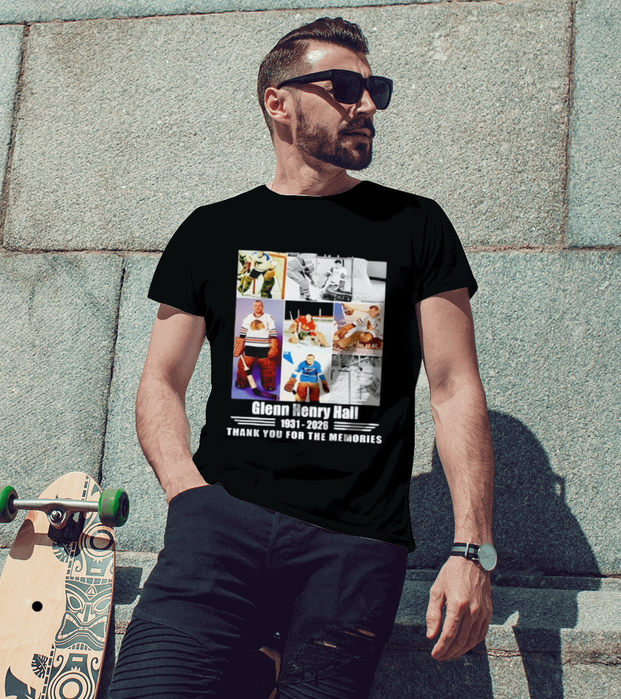 Glenn Henry Hall 1931 2026 Hockey Goalie Memories Chicago Blackhawks St. Louis Blues T-Shirt