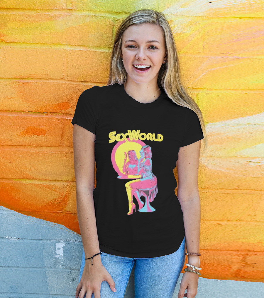 SexWorld Retro Neon Art Style With Futuristic Sexbot T-Shirt