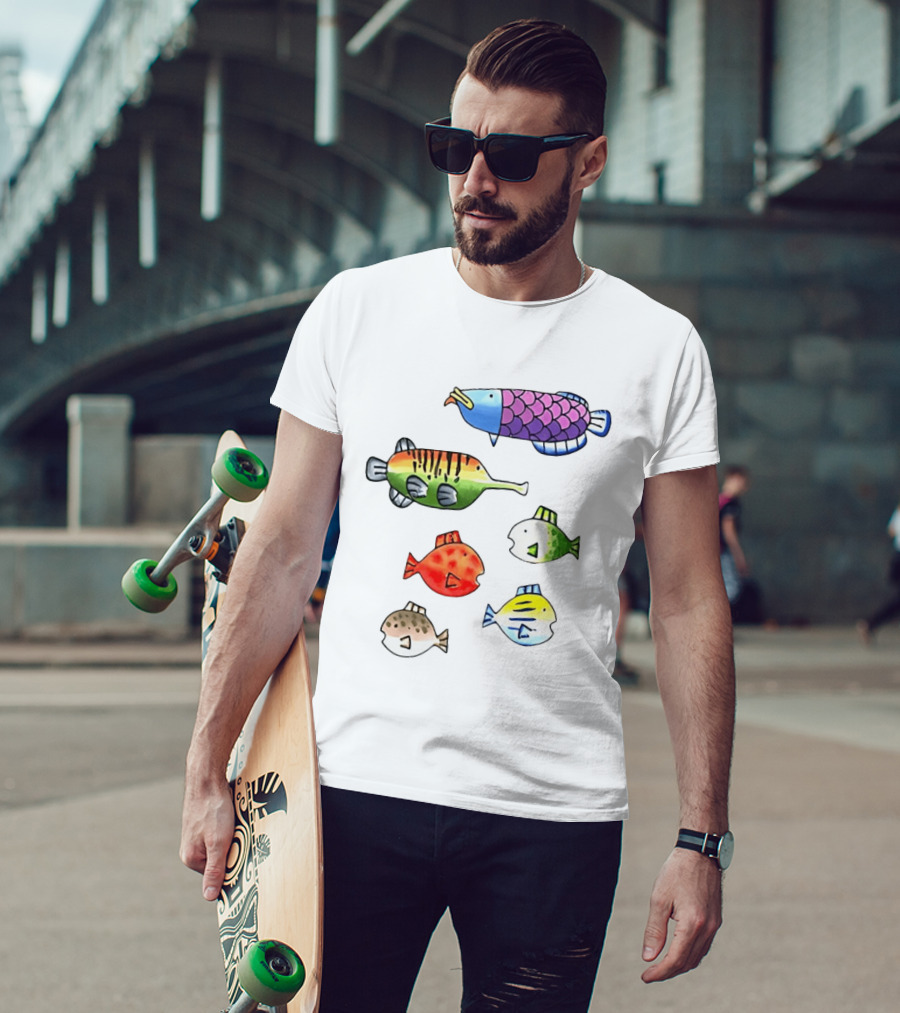 Fishing Wii Party Play Fish Species Video Game Colorful Fish T-Shirt
