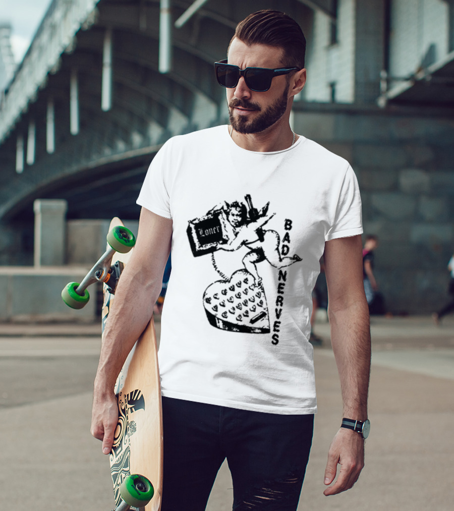 Bad Nerves Loner Checkered Heart And Angel Playing Card T-Shirt