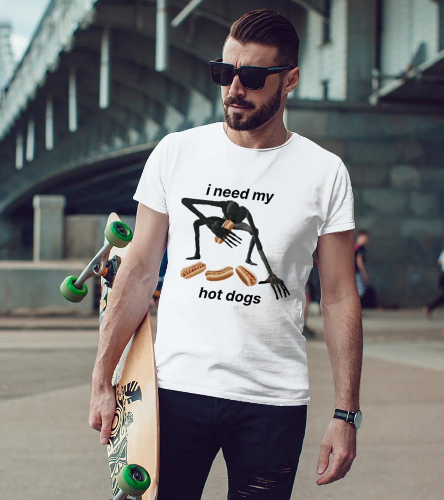 I Need My Hot Dogs Creature With Hands On Sausage Craving T-Shirt