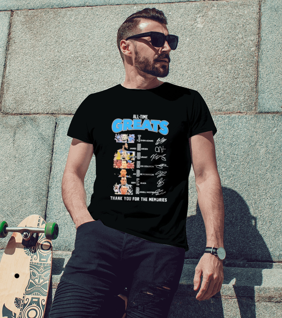 All Time Greats Oklahoma City Thunder Players Signatures Thank You For The Memories T-Shirt