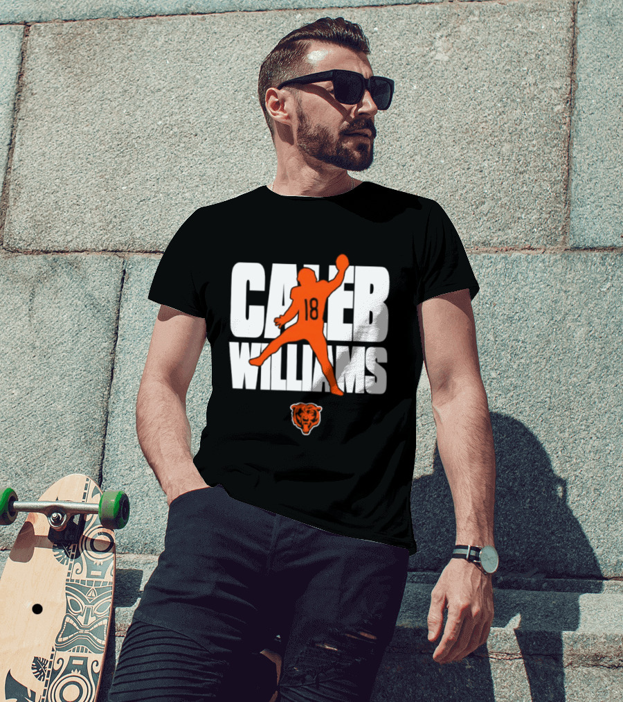 Caleb Williams 18 Chicago Bears Football Quarterback Silhouette With Orange Team T-Shirt