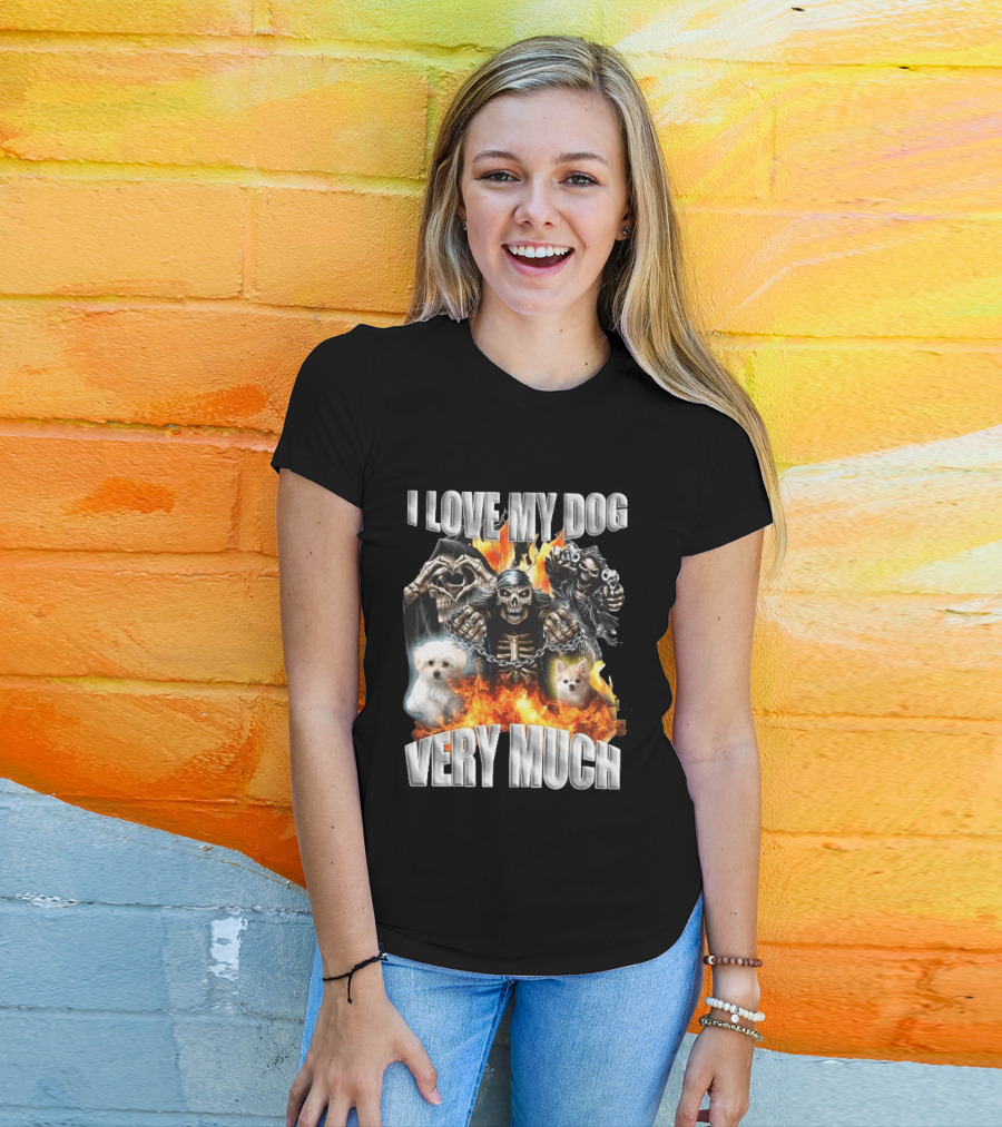 I Love My Dog Very Much Grim Reaper Flames Pet Lover T-Shirt
