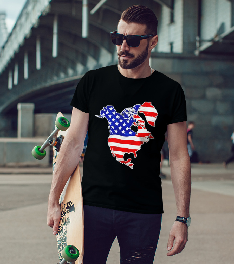 North America US Flag Continent Map Stars And Stripes T-Shirt