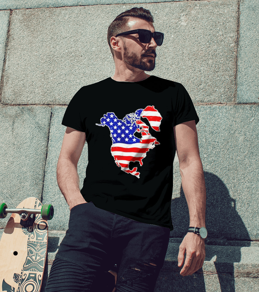 North America US Flag Continent Map Stars And Stripes T-Shirt