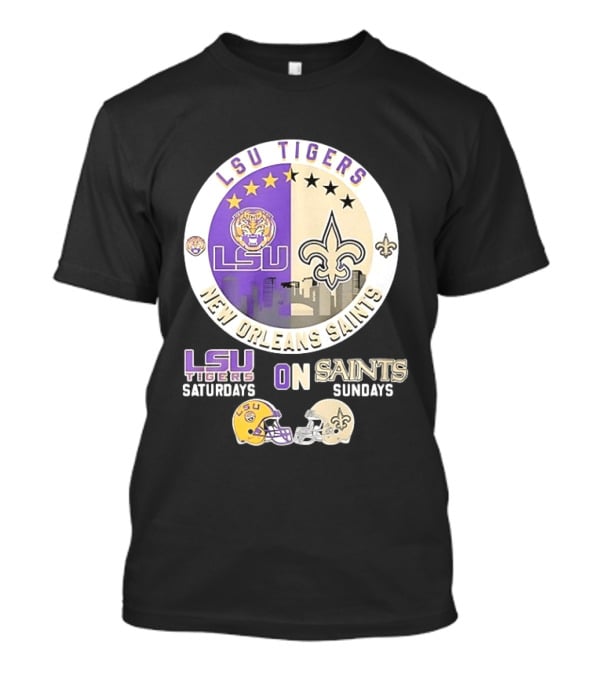 LSU Tigers Saturdays New Orleans Saints Sundays Mashup Helmet T-Shirt