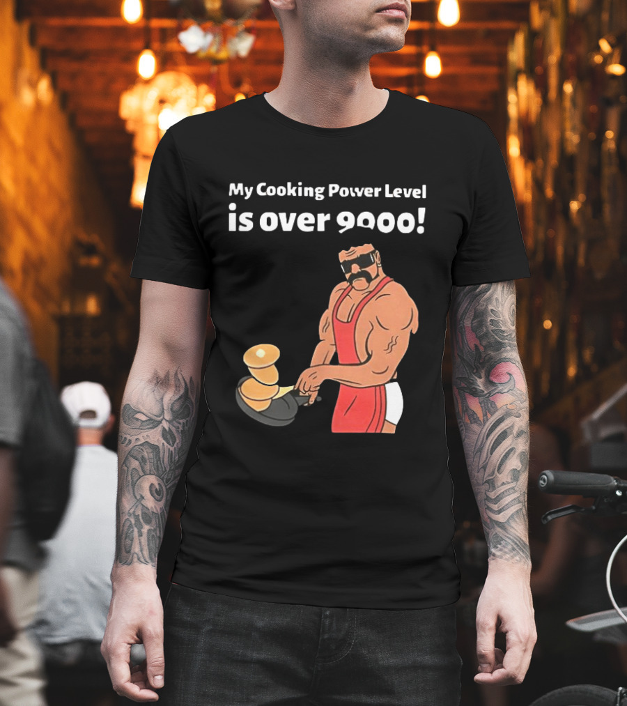 My Cooking Power Level is Over 9000 Muscle Chef in Red Apron T-Shirt
