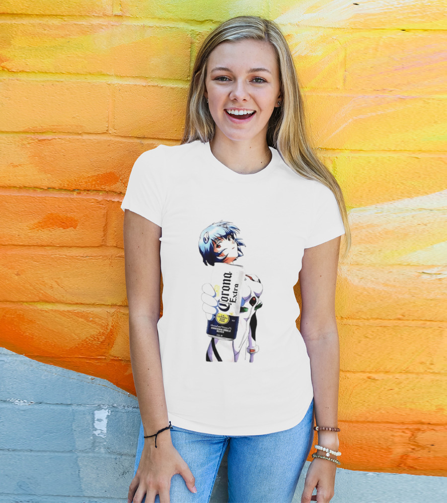 Evangelion Rei Ayanami Holding Corona Extra Beer Can Image T-Shirt