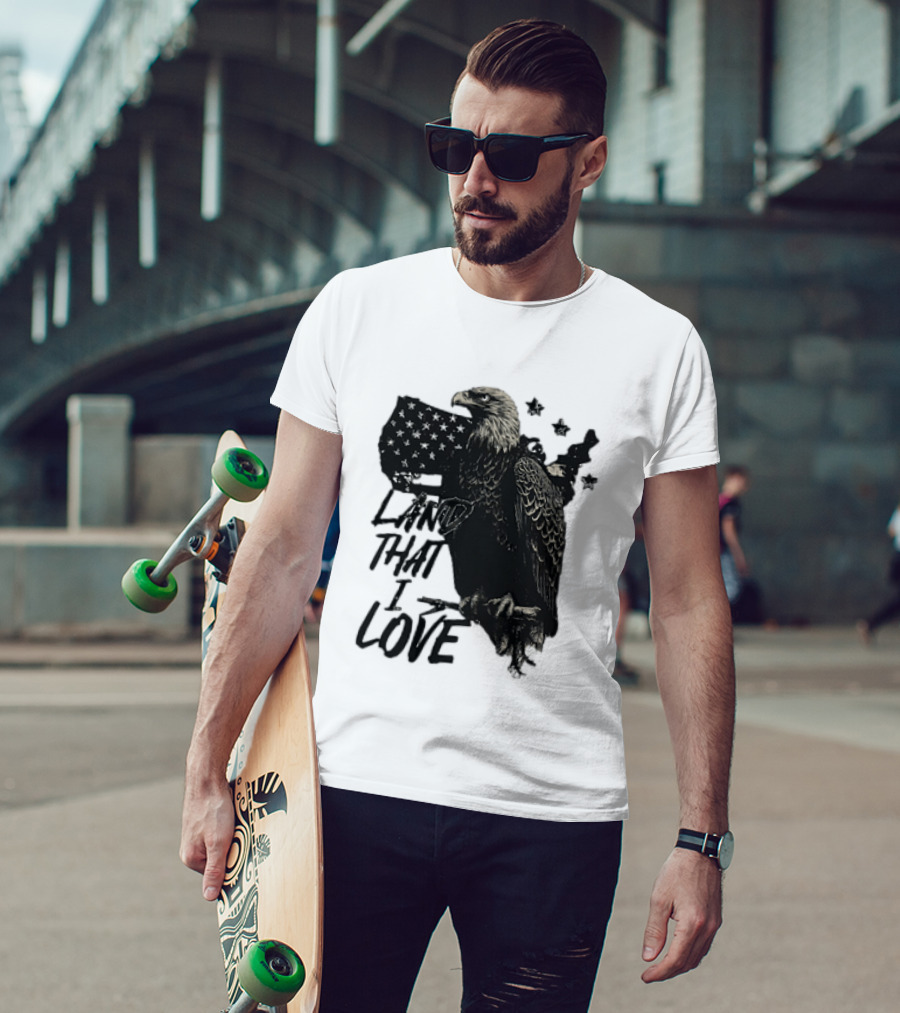 Land That I Love Eagle With American Flag And Stars T-Shirt