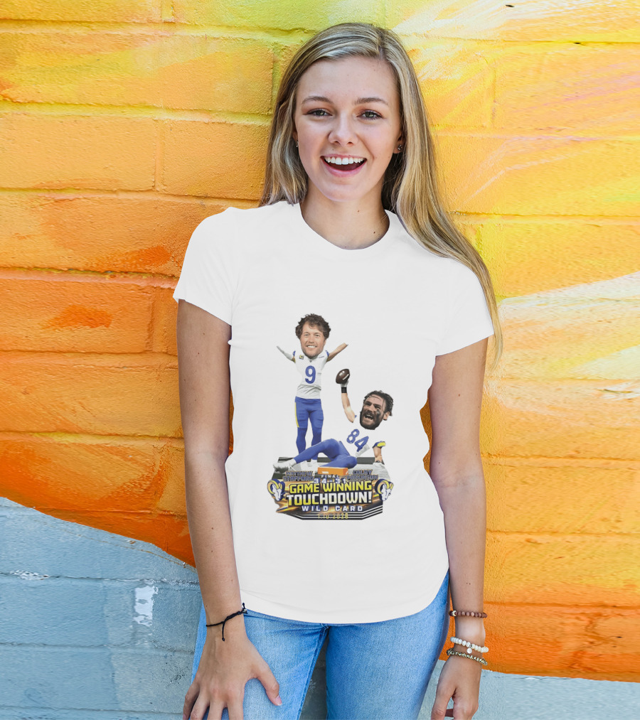 Matthew Stafford Colby Parkinson Los Angeles Rams Game Winning Touchdown Wild Card Caricature 2023 T-Shirt