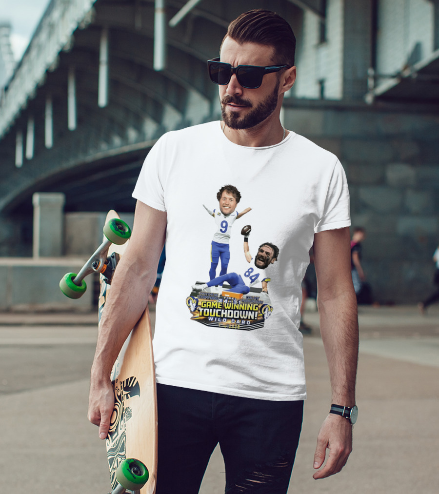 Matthew Stafford Colby Parkinson Los Angeles Rams Game Winning Touchdown Wild Card Caricature 2023 T-Shirt