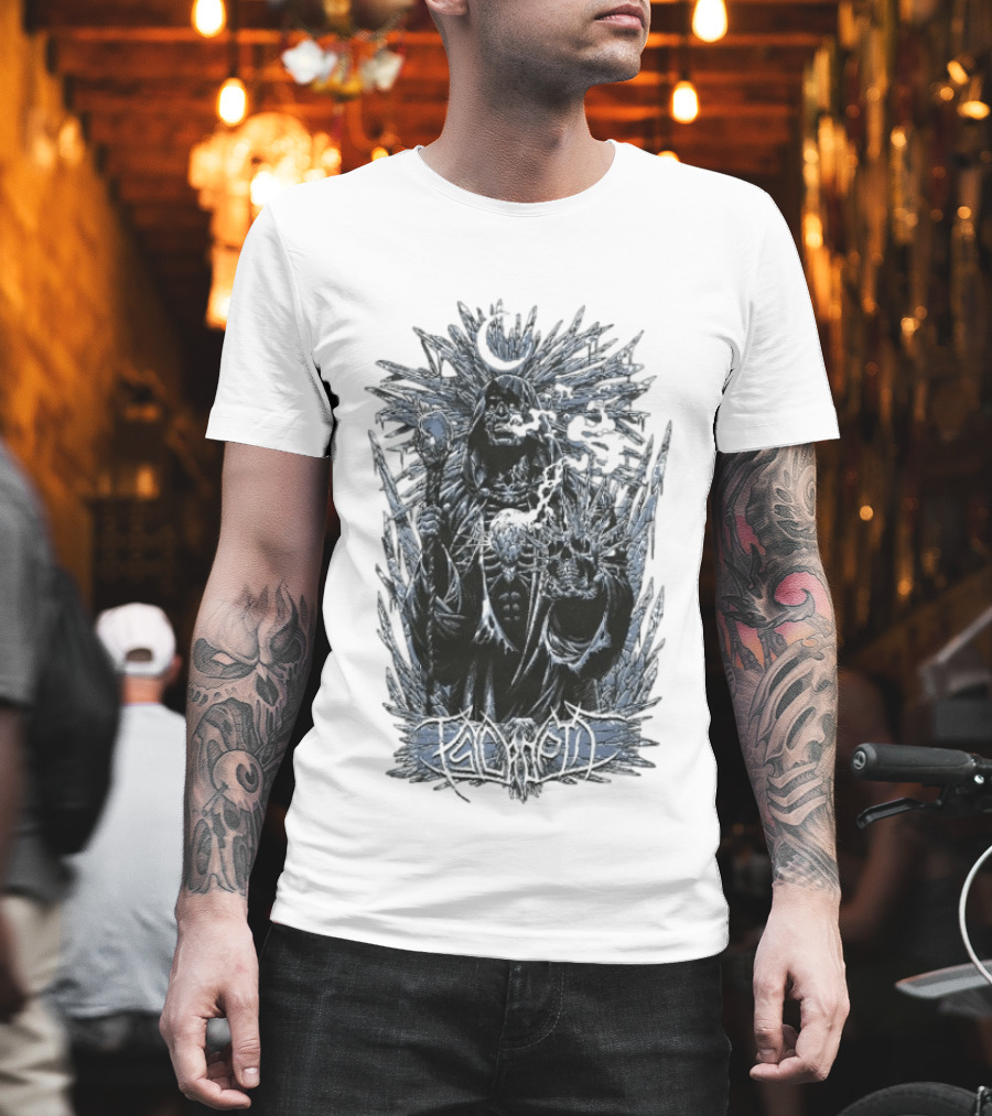 Psycroptic Ice Demon Moonlit Sorcerer Holding Crystal Staff And Skull T-Shirt