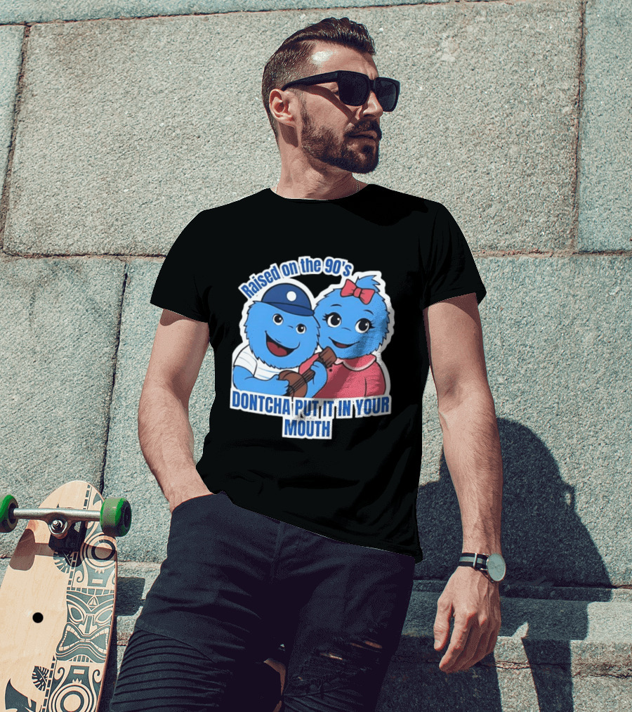 Raised On The 90's Blue Monster Dontcha Put It In Your Mouth Retro Characters T-Shirt