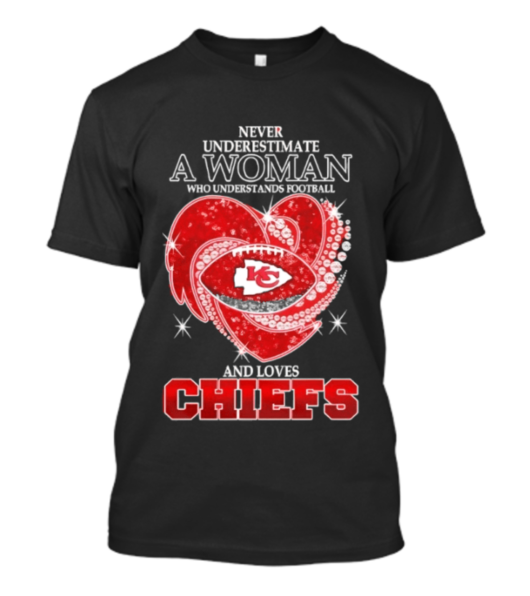 Never Underestimate A Woman Who Understands Football And Loves Kansas City Chiefs Heart Passion T-Shirt