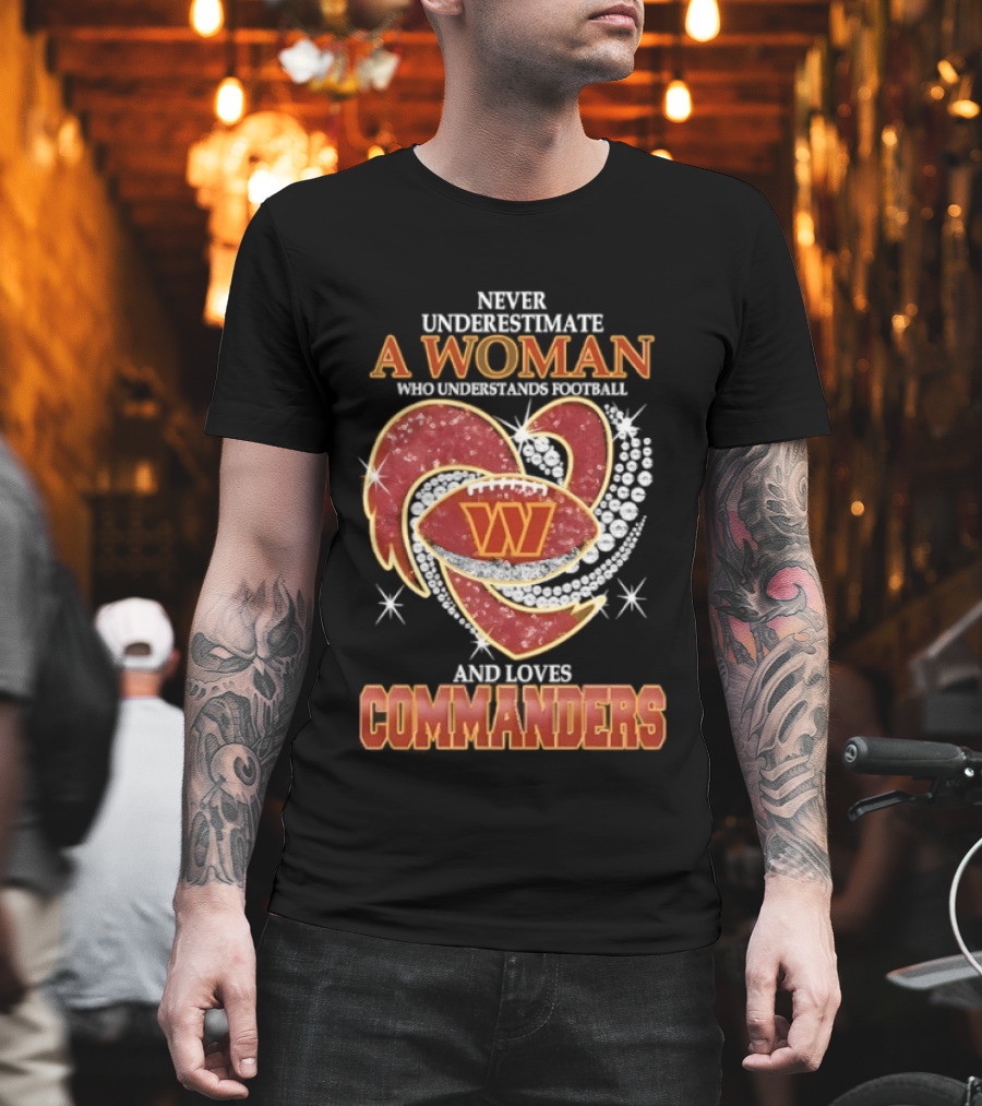 Never Underestimate a Woman Who Understands Football and Loves Commanders T-Shirt