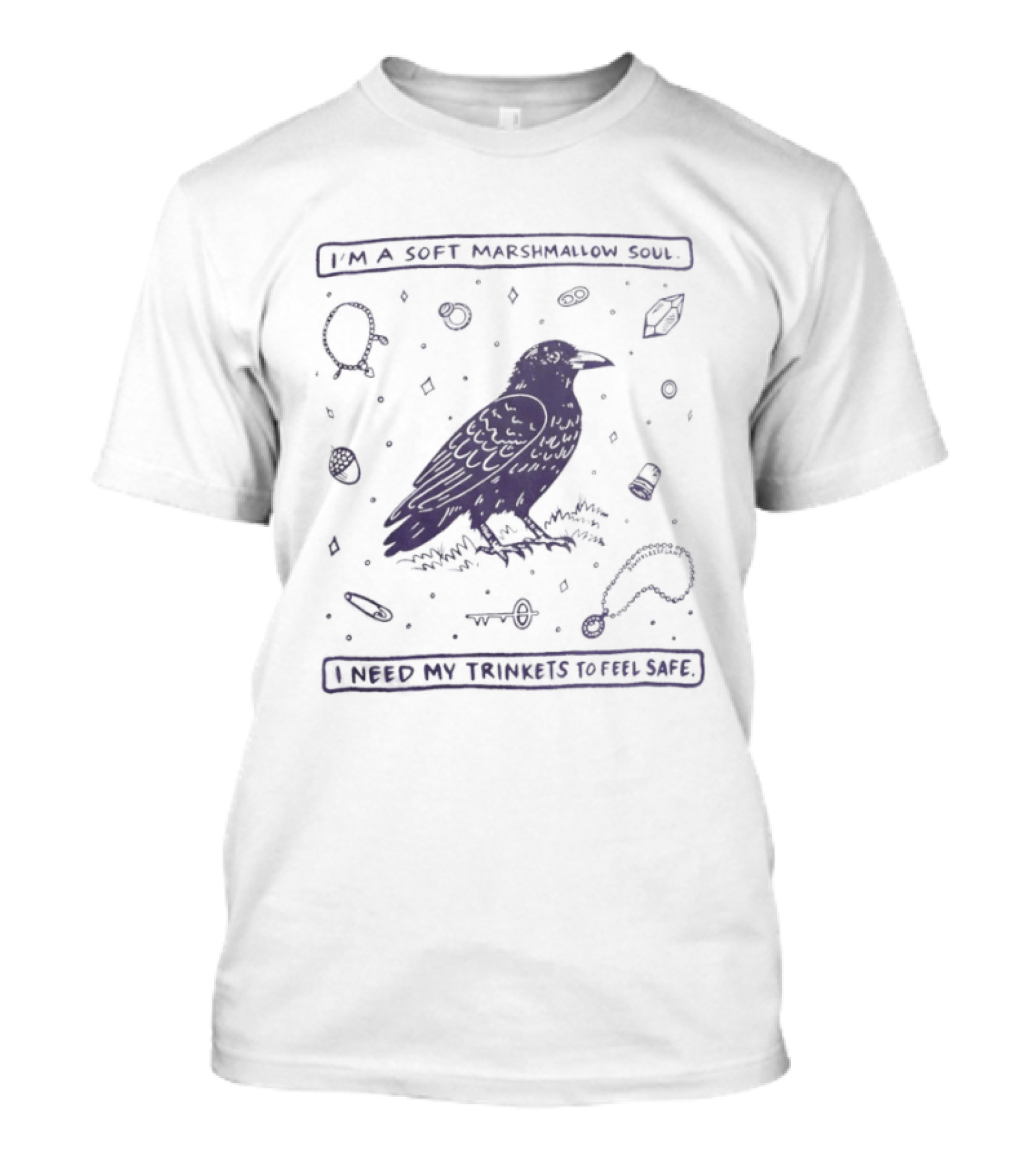 Crow I'm A Soft Marshmallow Soul I Need My Trinkets To Feel Safe Retro Raven Aesthetic T-Shirt