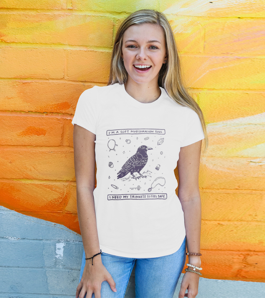 Crow I'm A Soft Marshmallow Soul I Need My Trinkets To Feel Safe Retro Raven Aesthetic T-Shirt