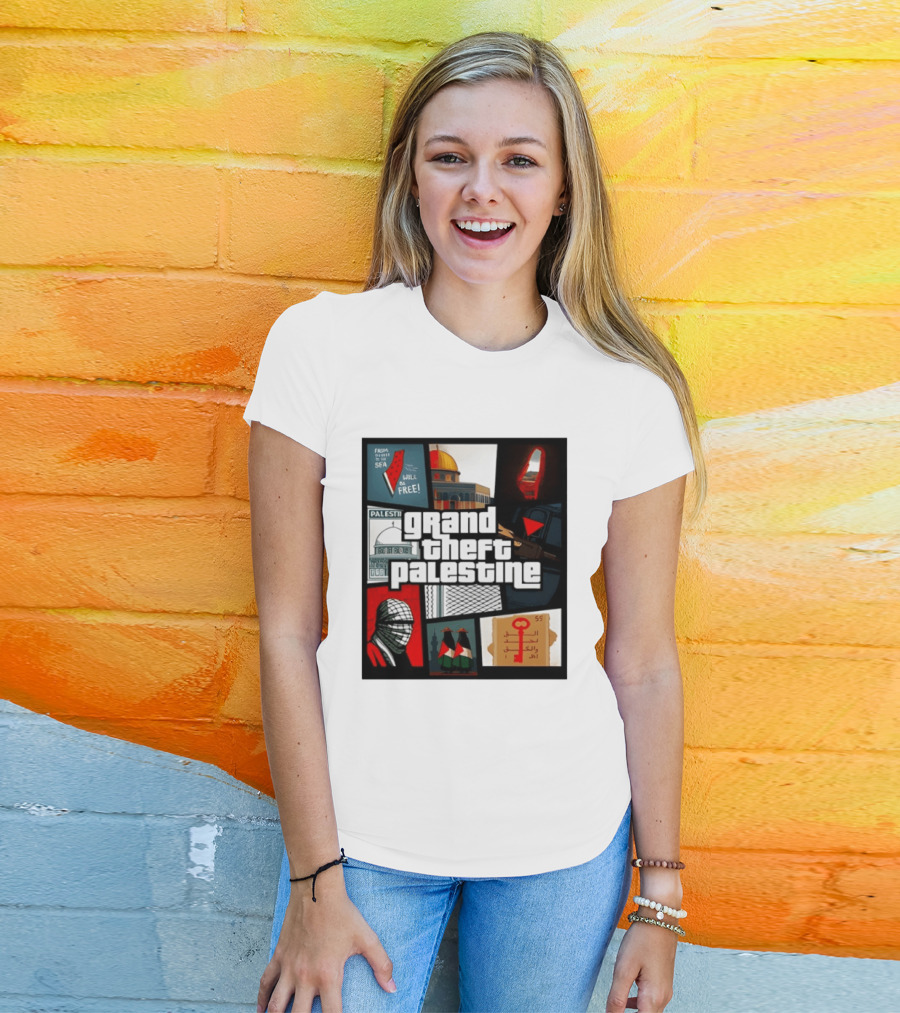 Grand Theft Palestine Dome Of The Rock Sea To Sea Free Palestine RPG Key 55 Flag Cover T-Shirt